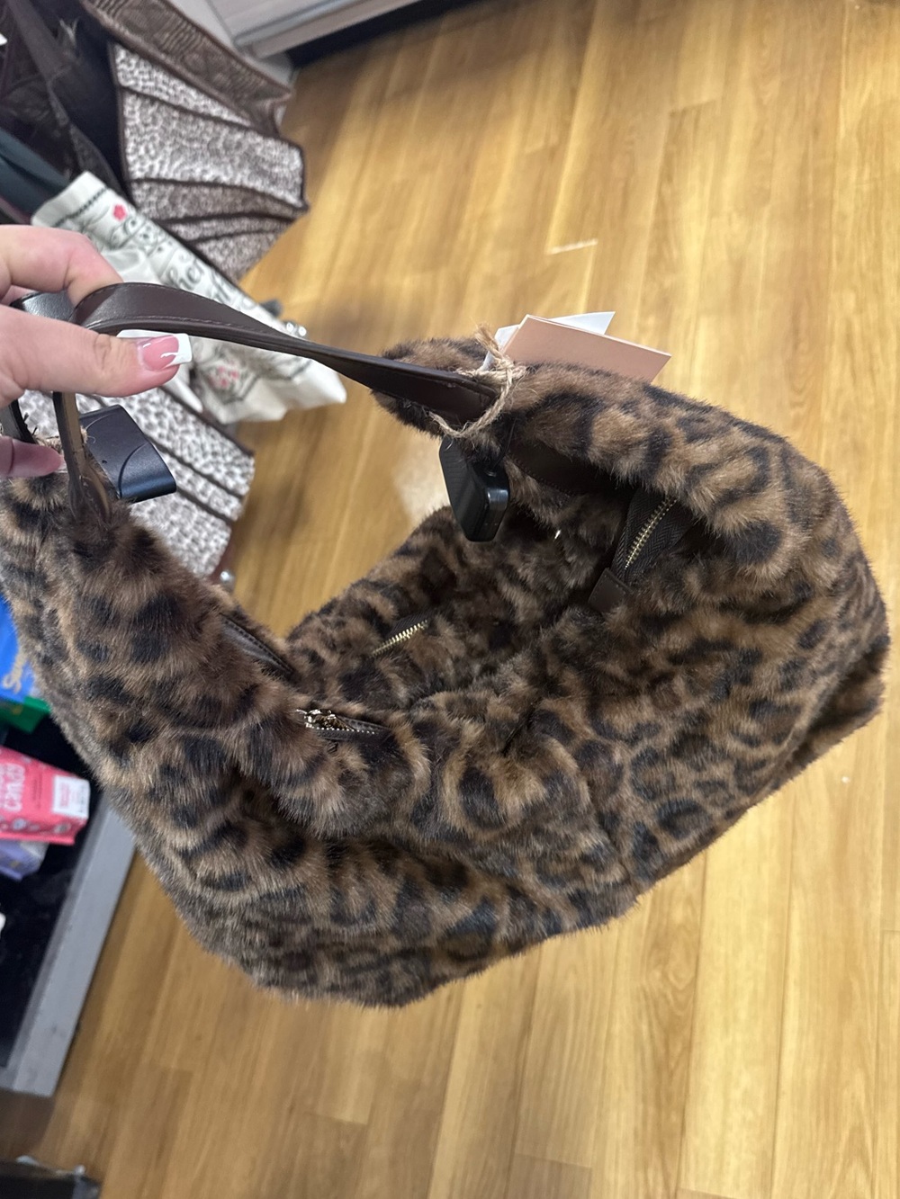 Leopard Faux Fur Hobo Bag - Brown